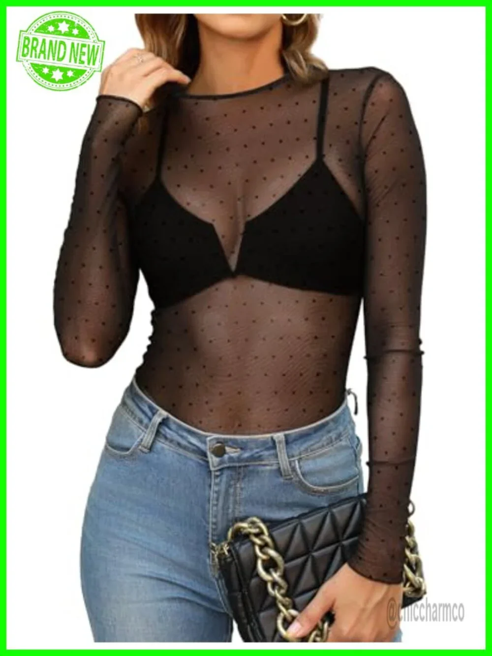 Womens Mesh Lace Long Sleeve Blouse Slim Fit See Through Top Layering